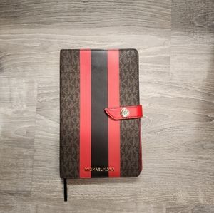 Michael Kors Leather Medium Red and Black Stripe Composition Notebook
